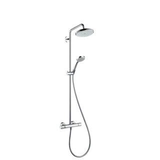 HG Croma Душевая система Showerpipe: верхний душ 220 1jet, ручной душ, термостат для душа, штанга для душа, держатель для душа, цвет: хром (27185000)