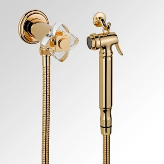 THG PETALE DE CRISTAL CLAIR Гигиенический душ, в комплекте с запорным вентилем, шлангом 1250 мм и держателем, стекло прозрач, цвет полированное золото (U6A-F01-5840/8)