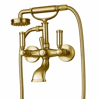 Bossini Liberty Смеситель наружный для ванной с переключателем,лейка LIBERTYцвет:GOM, шланг из латуни дв. фальцевания 150 см, цвет: золото (Z001103.021)