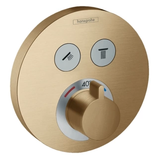 HANSGROHE SHOWERSELECT S Смеситель встраиваемый, термостатический, с 2 запорными кнопками, внешняя часть, цвет шлифованная бронза (15743140)