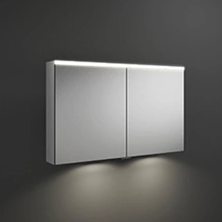BURGBAD Iveo Зеркальный шкаф с подсветкой, 1108х680х160 мм,свет. 1 выкл.и розетка, стекл полки, 2 зеркальн двери с обеих сторон, зеркальный корпус (SPHY110)