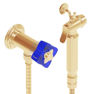 THG PETALE DE CRISTAL BLEU Гигиенический душ, в комплекте с запорным вентилем, шлангом 1250 мм. и держателем, стекло прозрачное, цвет полирован золото (U6B-F01-5840/8)