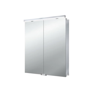 EMCO Flat Зеркальный шкаф алюминиевый 600 мм, LED-подсветка, 2 двери, 2 полки, розетка, без нижней подсветки (9797 050 63)