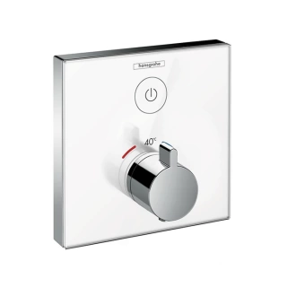 Hansgrohe ShowerSelect Встраиваемый термостат для душа, 1 источник + кнопка для ручн.душа, (внешняя часть) стекло, цвет: белый/хром (15737400)