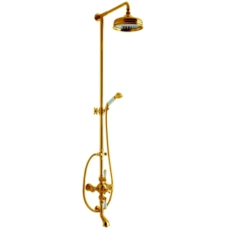 CISAL Arcana Toscana Термостатический смеситель для ванны/душа с душевым комплектом и верхним душем, цвет золото/белый (TS00414024)