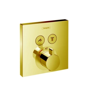 Hansgrohe ShowerSelect Встраиваемый термостат для душа, 2 источника с кнопками вкл/выкл (внешняя часть), цвет: золото (15763990)