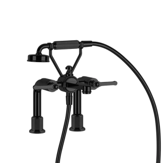 GESSI VENTI20 Смеситель для установки на борт ванны на 2 отверстия, двухвентильный, с ручным душем и шлангом 1500 мм, цвет черный матовый (65115#299)