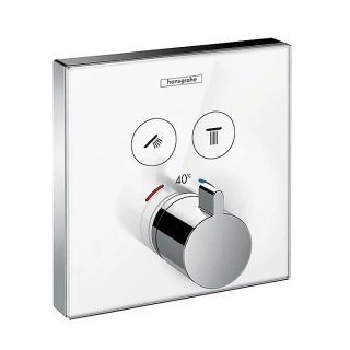 Hansgrohe ShowerSelect Встраиваемый термостат для душа, 2 источника с кнопками вкл/выкл, (внешняя часть) стекло, цвет: белый/хром (15738400)