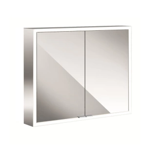 Emco Asis prime Зеркальный шкаф алюминиевый 800х152хh700мм, навесной, 2 дверки, 2 стекл.полки LED-подсветка сенсорн, розетка, боковые панели зеркало (9497 060 62)