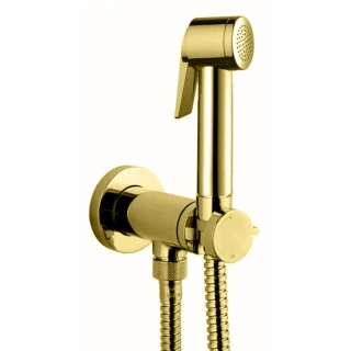 BOSSINI PALOMA FLAT Гигиенический душ с прогрессивным смесителем, лейка пластиковая, шланг 1250 мм. металлический, цвет сатинированное золото (E37011B.043)