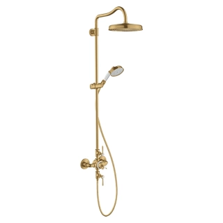 Axor Montreux Showerpipe Душевая стойка с термостатом и верхним душем 1jet, душ: d240 мм, шлангом и ручным душем, цвет: шлифованное золото (16572250)