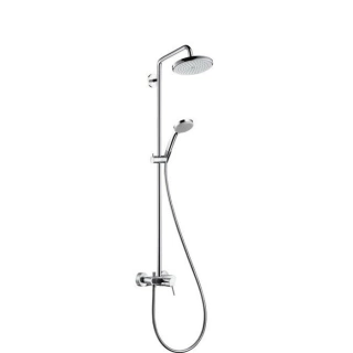 Hansgrohe Croma Душевая система Showerpipe: верхний душ 220 1jet, ручной душ, смеситель для душа, штанга для душа, держатель для душа, цвет: хром (27222000)
