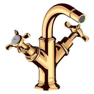 AX Montreux Смеситель для биде на 1 отв, с двумя крестообразными рукоятками, со сливным гарнитуром, цвет: полированное золото (16520990)