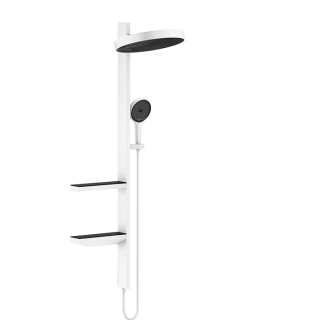 HG Showerpipe Душевая система 1jet (верхний душ, штанга, ручной душ, полочки), цвет: белый матовый (26842700)