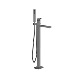 GESSI RETTANGOLO K Смеситель для ванны напольный, однорычажный, с ручным душем и шлангом 1500 мм, внешняя часть, цвет Black Metal Brushed PVD (53129#707)