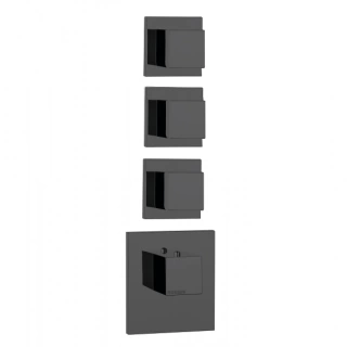 Bossini Cube Термостат для душа, встраиваемый (внешняя часть), с девиаторм/запорным вентилем на 3 - 6 выходов, уст-ка верт/гор, цвет: черный матовый (Z032205.073)