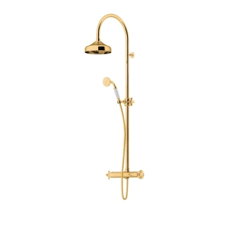 Gattoni PD Душевая колонна,включающая ручной душ,смеситель с термостатом,верхнюю лейку диаметром 200мм с антикальцием, цвет золото (KIT/TS70D0oro)