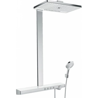 HG Rainmaker Select Душевая система Showerpipe: верх.душ 460 3jet, ручн.душ, шланг, термостат с полочкой, цвет: белый/хром (27106400)