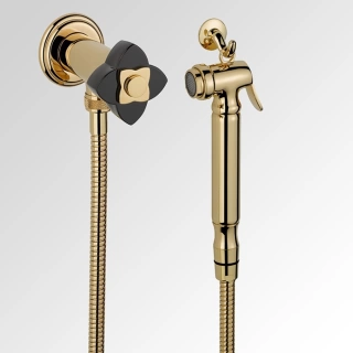 THG PETALE DE CRISTAL NOIR Гигиенический душ, в комплекте с запорным вентилем, шлангом 1250 мм. и держателем, цвет полированное золото (U6D-F01-5840/8)
