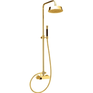 CISAL Cherie Душевой комплект: смеситель, стойка с верхним душем, лейка+шланг, цвет золото/черный (CH0040247C)