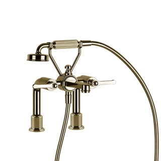 GESSI VENTI20 Смеситель для установки на борт ванны на 2 отверстия, двухвентильный, с ручным душем и шлангом 1500 мм, цвет Brass PVD (65115#710)