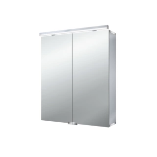 EMCO Pure Зеркальный шкаф алюминиевый 600 мм, LED-подсветка, 2 двери, 2 полки, розетка, без нижней подсветки (9797 050 81)