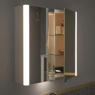 BURGBAD LAVO 2.0 Зеркальный шкаф 720х160х655 мм, 2 двери, с LED подсветкой 2800К-6000К, с розеткой и выключателем, ручки черные, цвет Basaltgrau Matt (SPOW072 G0227 F5045)