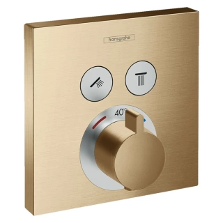 Hansgrohe ShowerSelect Встраиваемый термостат для душа, 2 источника с кнопками вкл/выкл (внешняя часть), цвет: шлифованная бронза (15763140)
