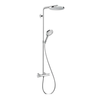 HG Croma Select S Душевая система Showerpipe: верх.душ 240 1jet (PowderRain), ручн.душ, шланг, термостат для душа, цвет: хром (27633000)