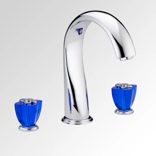 THG PETALE DE CRISTAL BLEU Смеситель на борт ванны на 3 отверстия, без ручного душа, стекло синее, цвет хром (U6B-A02-25SG)