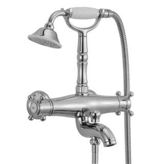 HUBER Victorian Смеситель термостатический настенный для ванны/душа с ручной лейкой,держателем и шлангом, цвет хром (VTT3301021)