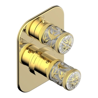 THG HIRONDELLES GOLD STAMPED Смеситель для душа встроенный, термостатический, с переключателем на 2 положения, внешняя часть, цвет Polished gold (A4L-F01-5500BE)