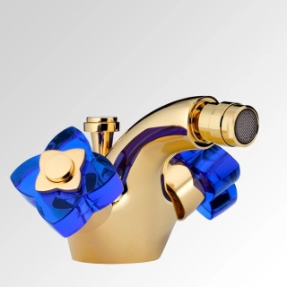 THG PETALE DE CRISTAL BLEU Смеситель для биде на 1 отверстие, с донным клапаном, цвет полированное золото (U6B-F01-3202)