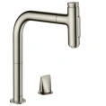 Кухонный смеситель Hansgrohe Metris M71 с выдвижным душем и поворотным изливом в цвете «под сталь» (73818800) - миниатюра фото 1