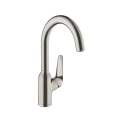 Кухонный смеситель Hansgrohe Focus M42 однорычажный с поворотным изливом в цвете под сталь (71802800) - миниатюра фото 1