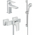 Смеситель Hansgrohe Metropol для ванной: комплект для душа и раковины с донным клапаном Push-Open - миниатюра фото 1