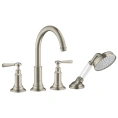 Смеситель для ванны AX Montreux с 4 отверстиями, рычажными рукоятками и ручным душем в шлифованном никеле (16550820) - миниатюра фото 1