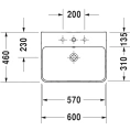 Раковина Duravit ME by Starck с переливом и 3 отверстиями под смеситель 600x460 мм белая (2335600030) - миниатюра фото 2