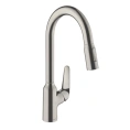 Кухонный смеситель Hansgrohe Focus M42 с выдвижным душем в цвете под сталь (71800800) - миниатюра фото 1