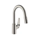 Кухонный смеситель Hansgrohe Focus M42 с выдвижным душем | Однорычажный | Цвет под сталь (71801800) - миниатюра фото 1
