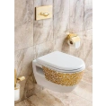 Подвесной унитаз-биде Creavit TP325 в золотом цвете с цветочным орнаментом - миниатюра фото 2