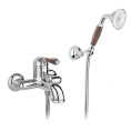 Настенный смеситель для ванны Nicolazzi Forest с ручным душем, хром, деревянные ручки (3401CR77) - миниатюра фото 1