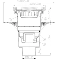 Трап HL616.1HW с решеткой 226x226 мм-с гидроизоляционным полотном-грязеуловителем и вертикальным выпуском DN110 - миниатюра фото 3