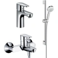 Комплект сантехники Hansgrohe Talis E2: смеситель для ванны с душем, смеситель для раковины и душевая стойка - миниатюра фото 1