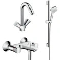 Комплект Hansgrohe Logis: смеситель для ванны с душем, смеситель для раковины и душевая стойка - миниатюра фото 1
