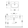 Медицинская раковина Duravit D-Code 600x460 мм без перелива, с одним отверстием под смеситель, белая (23116000002) - миниатюра фото 2