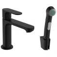 Смеситель для раковины Hansgrohe Rebris S с гигиеническим душем, черный матовый (72215670) - миниатюра фото 1