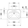 Раковина Duravit 1930 с переливом и 3 отверстиями для смесителя 70×50 см, белая (438600030) - миниатюра фото 2