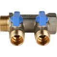 Коллектор распределительный 3/4 с запорными кранами и 2 отводами 1/2, ручки синие STOUT - миниатюра фото 2