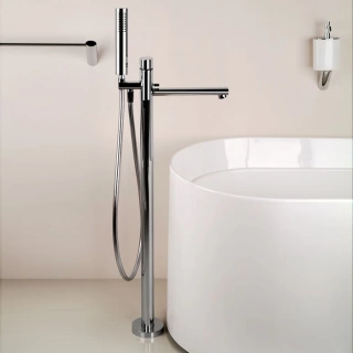 GESSI OVALE Смеситель для ванны напольный, с ручным душем и шлангом 1500 мм, внешняя часть, цвет хром (24964#031)